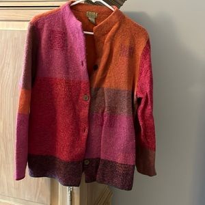 Sigrid Olsen Sport Women's Knitted Cardigan Sweater Multi Patchwork-large